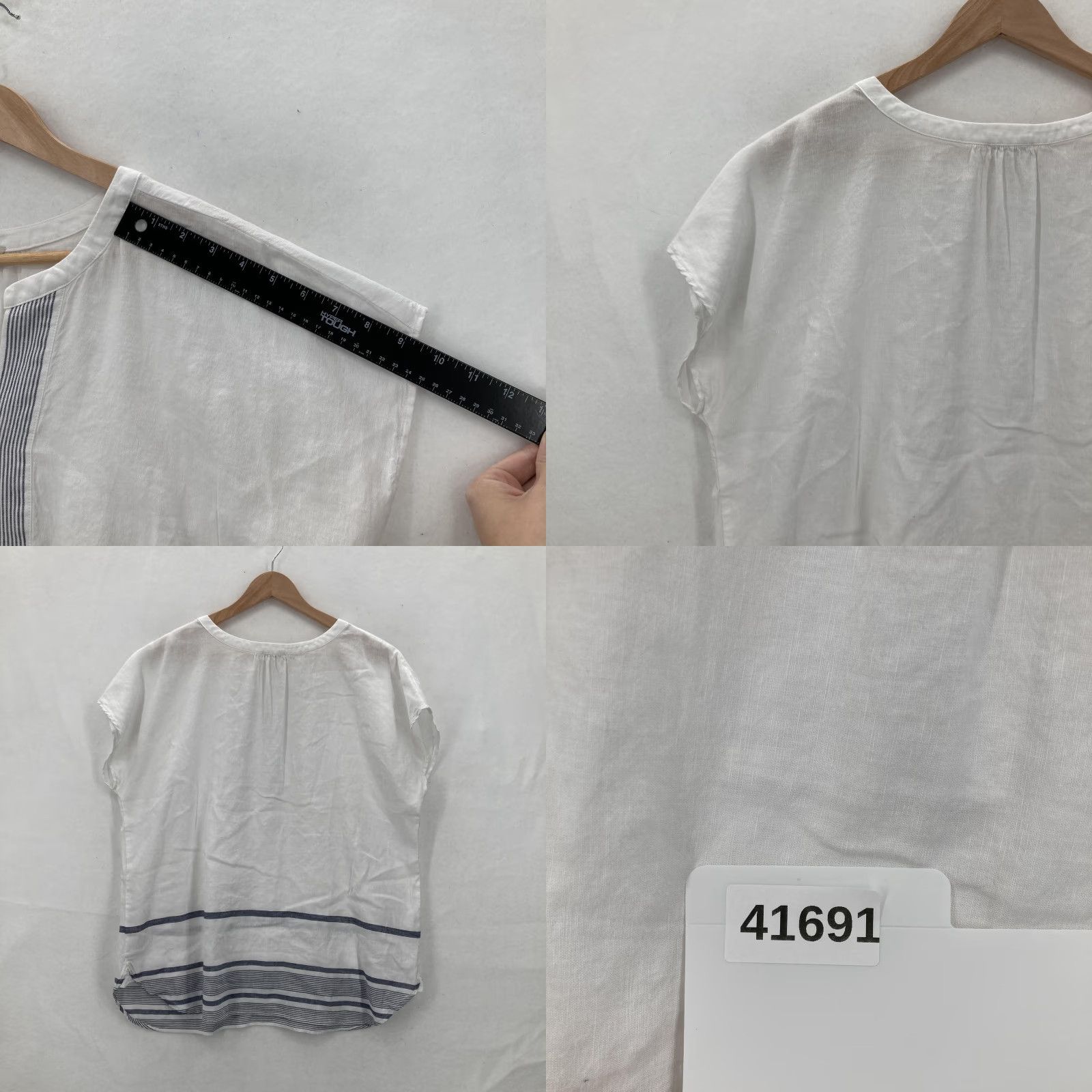 Talbots VINTAGE Talbots Shirt Womens XL White Blue Linen Split Neck Tunic Cap Sleeve Striped Hem Size XL / US 12-14 / IT 48-50 - 8 Thumbnail