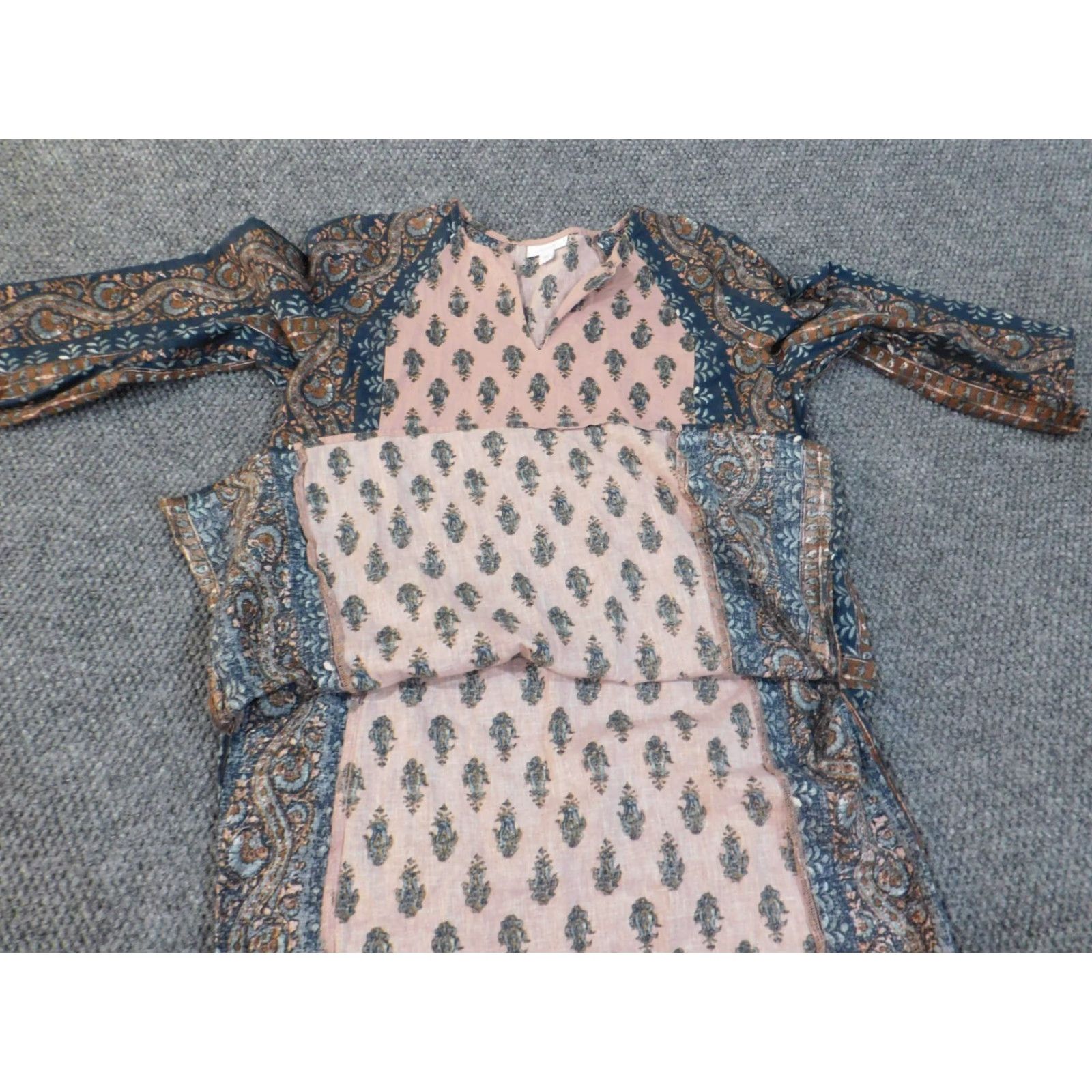 J. Jill J. Jill Blouse Shirt Tunic Pink Geometric V-Neck Cap Sleeve Slit Casual Womens S Regular Cotton Rayon Pullover No N/A Size S / US 4 / IT 40 - 7 Thumbnail
