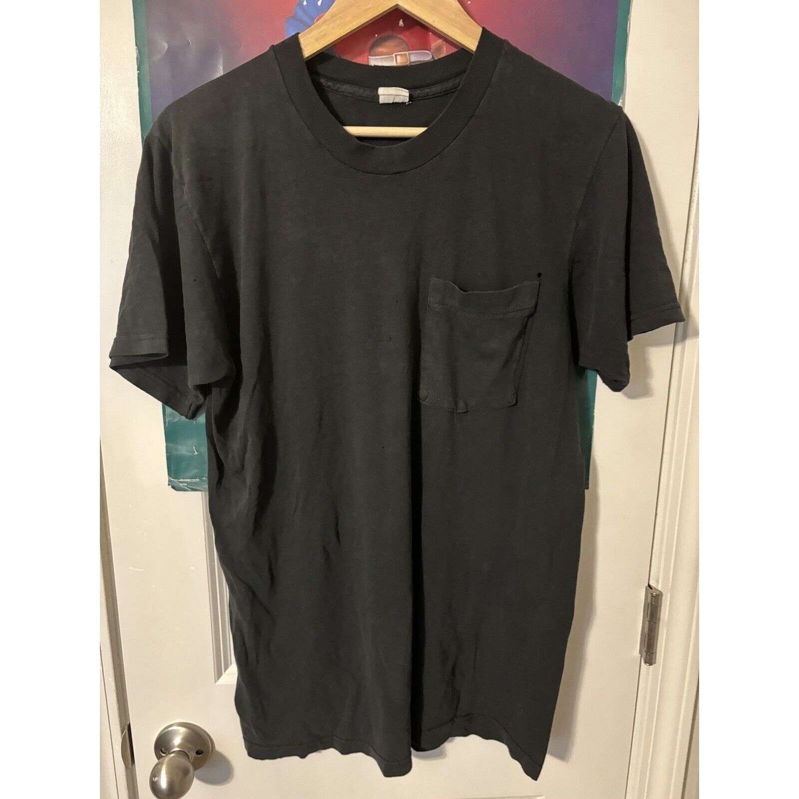 Other Vintage Faded Black Blank Shirt Size Unknown Brand Pocket Size US L / EU 52-54 / 3 - 3 Thumbnail