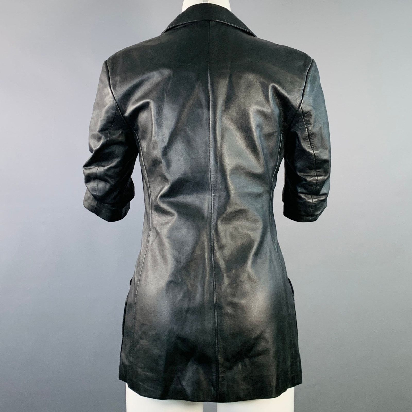 Other ZEYNEP ARCAY Black Leather Lambskin Peak Lapel Jacket Blazer Size XS / US 0-2 / IT 36-38 - 3 Thumbnail