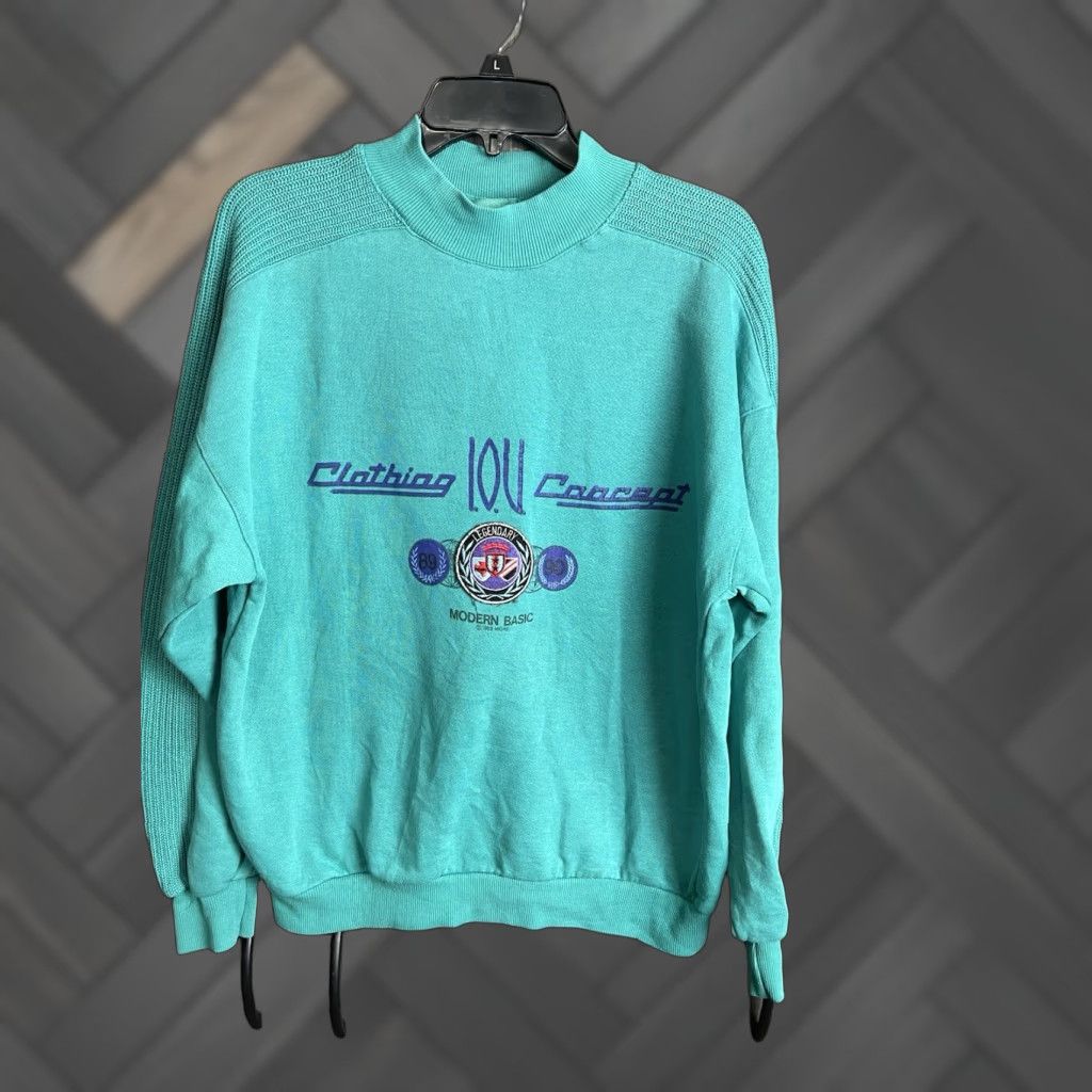 VINTAGE I.O.U. Sweatshirt Mock Neck Adult Large Aqua Blue Logo Graphic Print футбол