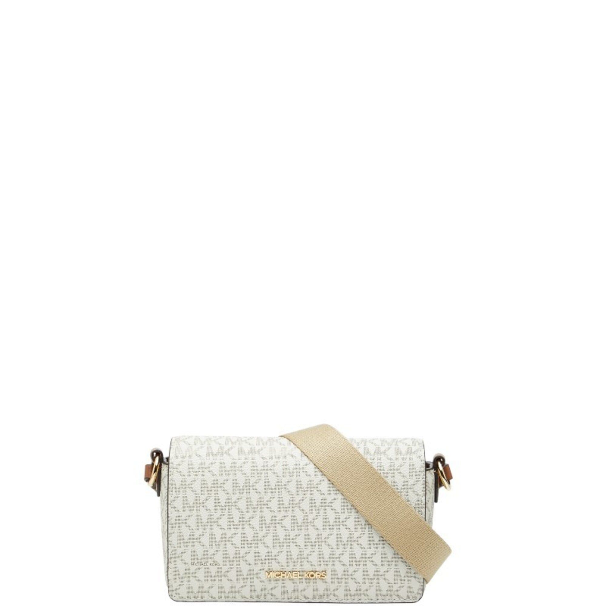 Michael Kors Michael Kors MK Signature Shoulder Bag, White, Beige, Brown Leather, Women's. Size ONE SIZE - 1 Thumbnail