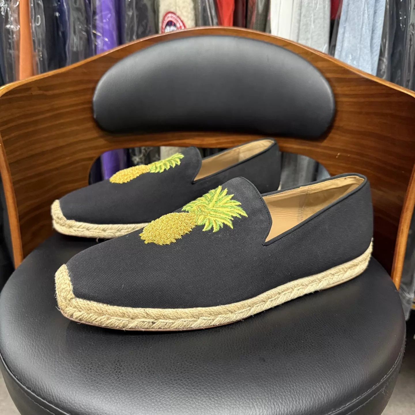Christian Louboutin CL Pineapple Embroidered Black Red Sole Loafers 44 Like New Size US 11 / EU 44 - 1 Thumbnail