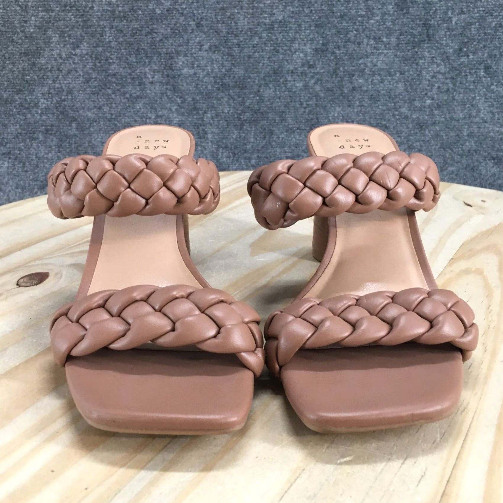 Vintage A New Day Heels Womens 7 Slip On Beige Basil Braided Faux Leather Casual Block Heel Slide On Shoes Womens 7 Beige Block Heel Size US 7 / IT 37 - 7 Thumbnail