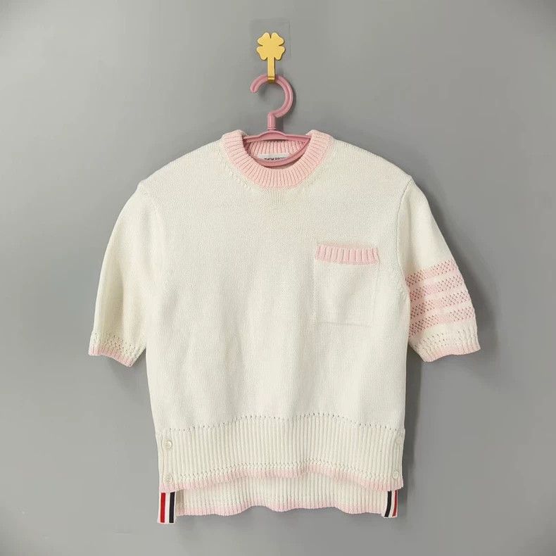 Thom Browne Thom Browne Cream Pink Short-Sleeve Knit - dmc Size US M / EU 48-50 / 2 - 1 Thumbnail