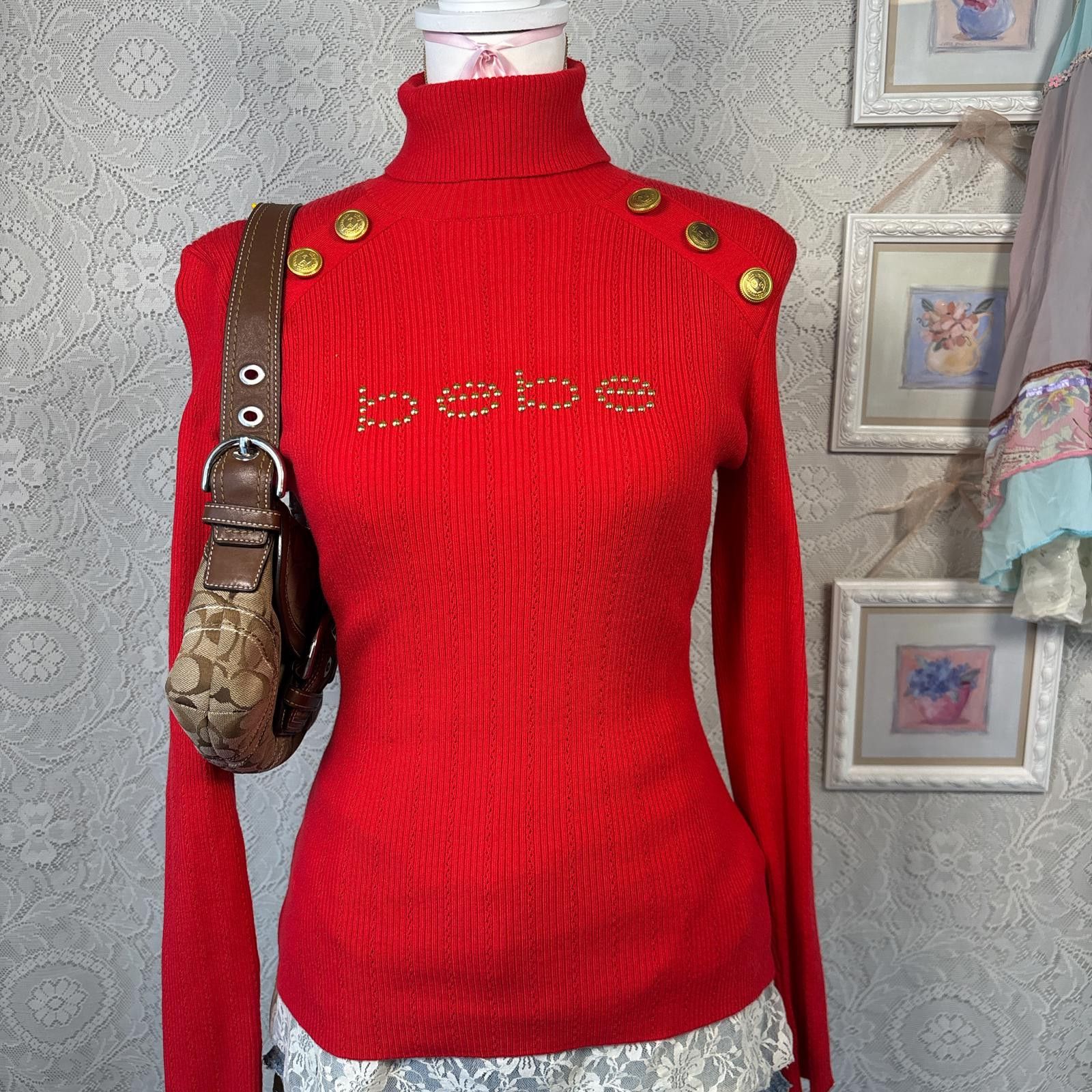 United Colors Of Benetton y2k bebe rhinestone beaded turtle neck sweater Size M / US 6-8 / IT 42-44 - 2 Thumbnail