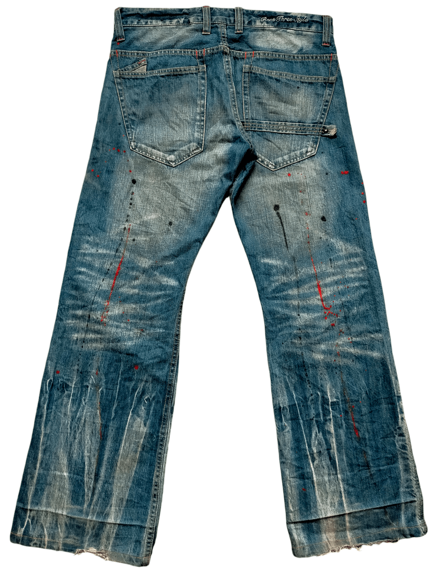 Hysteric Glamour × Japanese Brand Flare Jeans Root Three Acid Wash Painted Boot cut denim Size US 32 / EU 48 - 2 Thumbnail