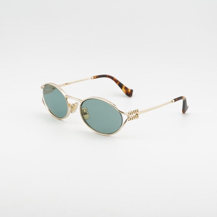 Miu Miu Miu Miu MU52YS 5AK04M Sunglasses Gold Oval Frame, Green Size ONE SIZE - 1 Thumbnail