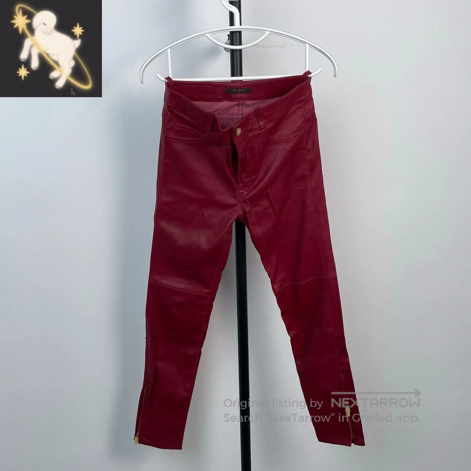 Louis Vuitton Louis Vuitton Red Long Gold Zip Leather Pants. Size 33" - 1 Thumbnail