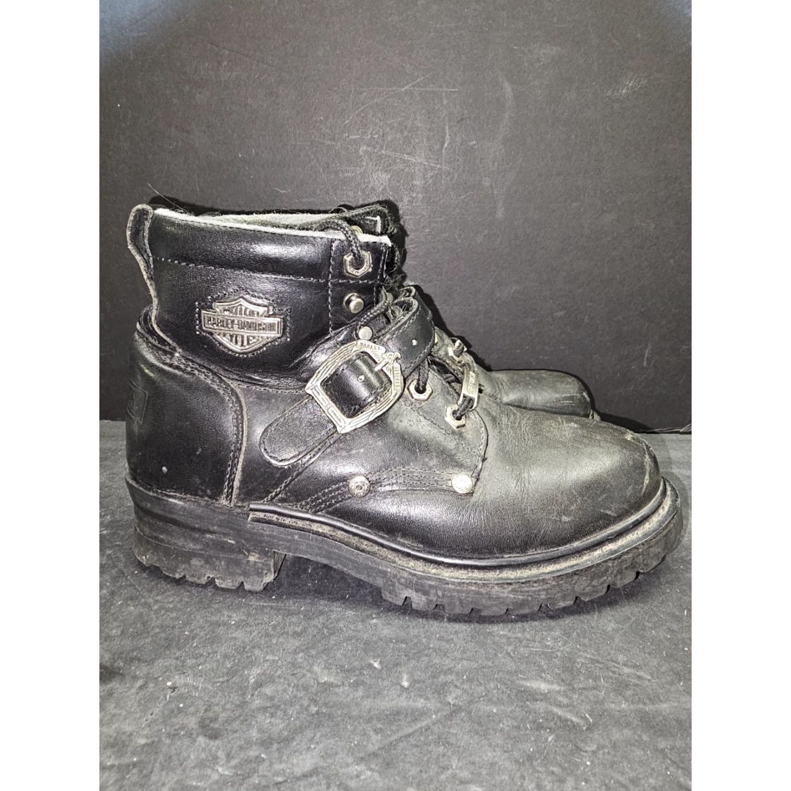 Harley Davidson VINTAGE Harley-Davidson Faded Glory Black Leather Motorcycle Boots Women's Size 7.5 HD Size US 6 / IT 36 - 2 Thumbnail