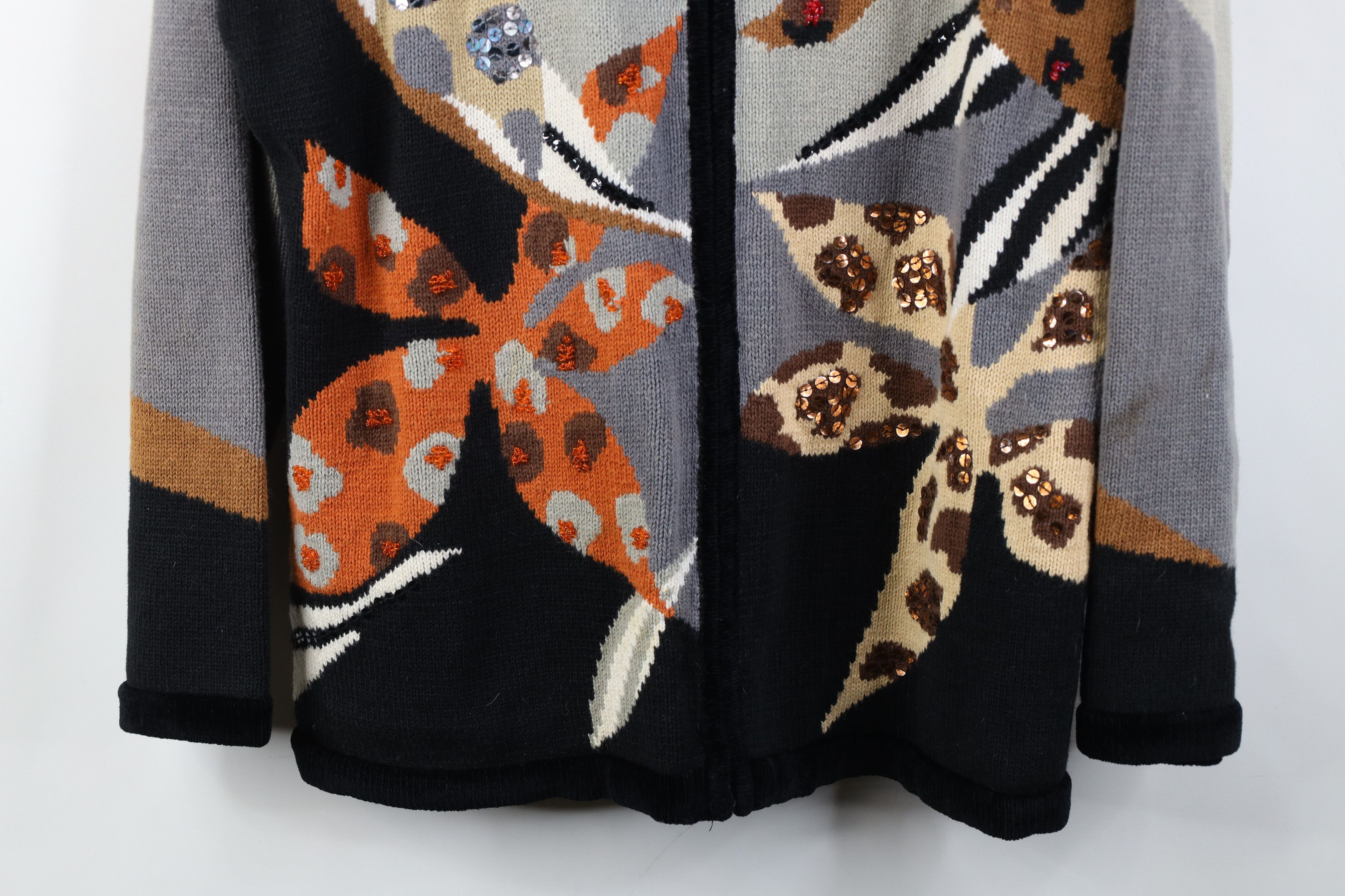 Vintage Vintage 90s Streetwear Flower Knit Zip Cardigan Sweater Size XL / US 12-14 / IT 48-50 - 3 Thumbnail