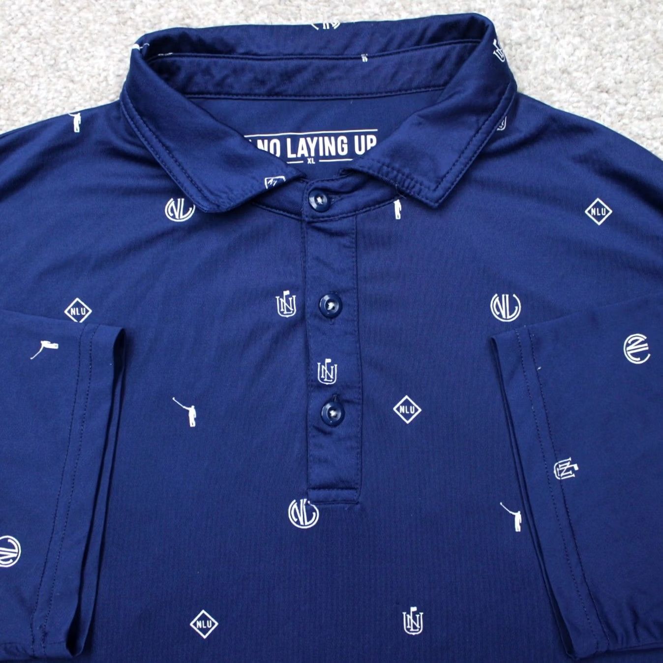 Vintage No Laying Up Polo Shirt Men XL Blue Golf All Over Print Stretch Short Sleeve Size US XL / EU 56 / 4 - 2 Thumbnail