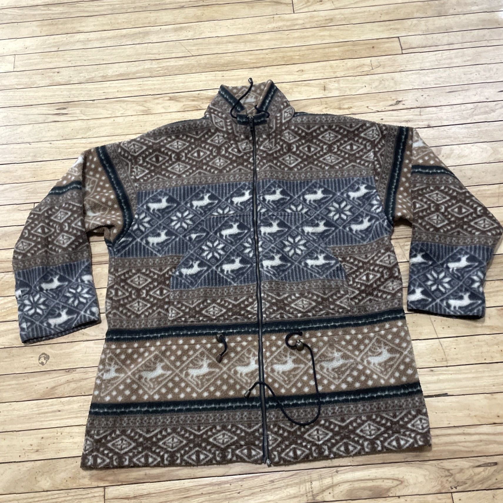 Vintage VINTAGE Slyll New York Sherpa Fleece Sweater Men L Brown Gray Deer Nordic Tribal 90s Full Zip Size US L / EU 52-54 / 3 - 3 Thumbnail
