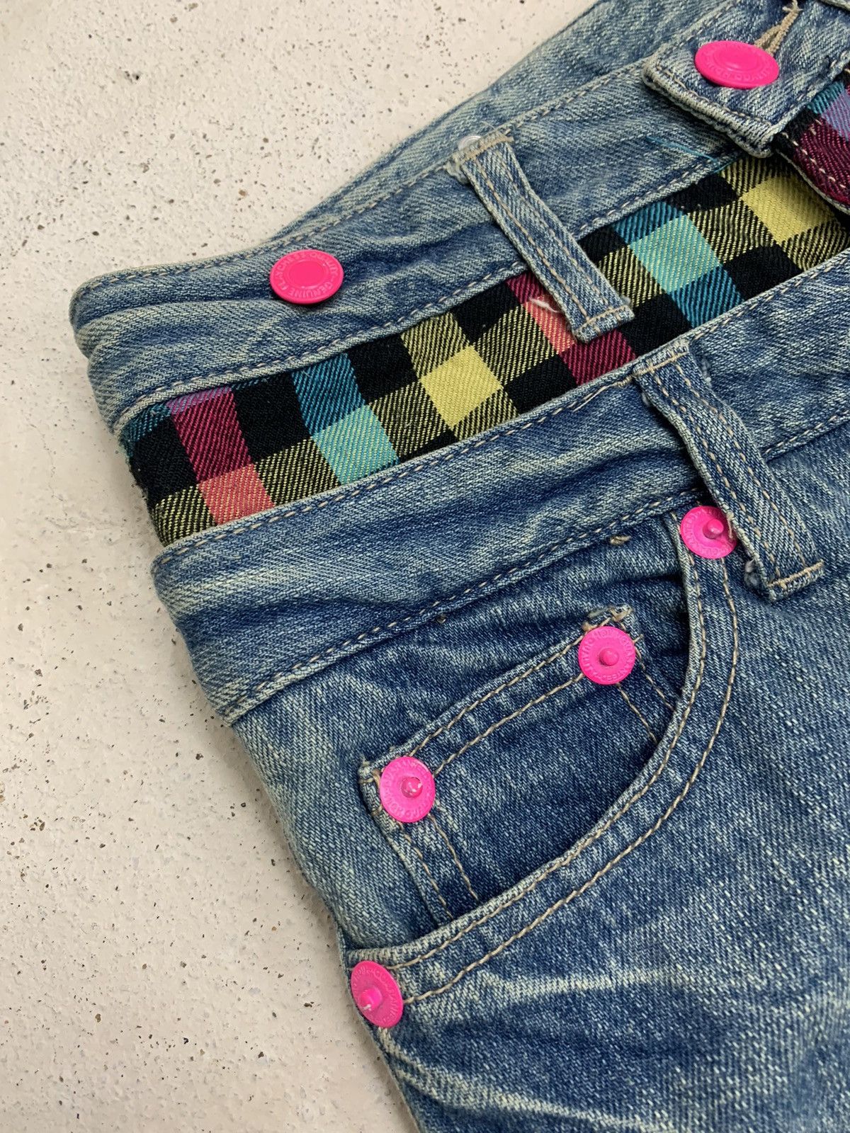 20471120 Double Waist Tartan Plaid Junya Style Distressed Rusty Denim Size US 27 - 9 Thumbnail