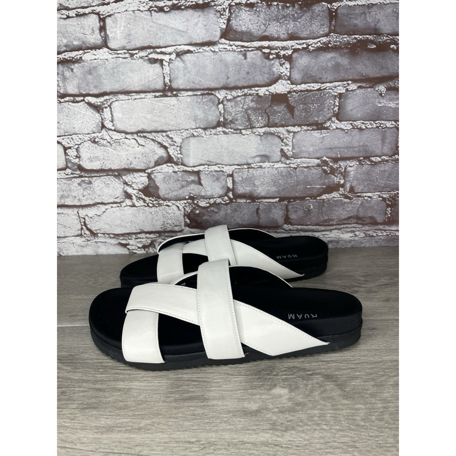 ROA Roam White Leather Ribbon Open Toe Straps Slides Sandals Wom Size US 10.5 / IT 40.5 - 15 Thumbnail
