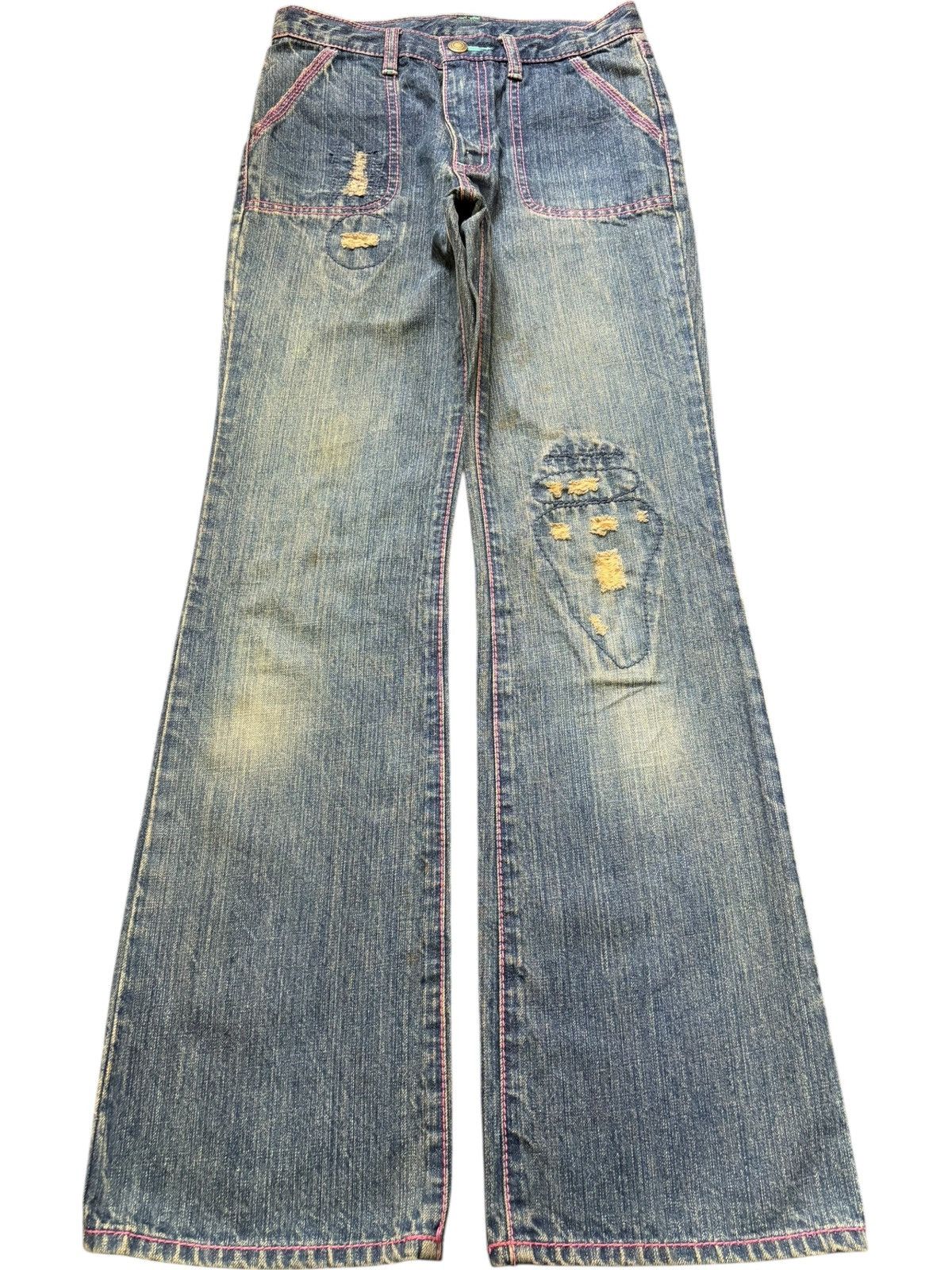 Uniqlo Vintage Japanese Uniqlo Rusty Mud Wash Distress Flare Jeans Size 26" / US 2 / IT 38 - 1 Thumbnail