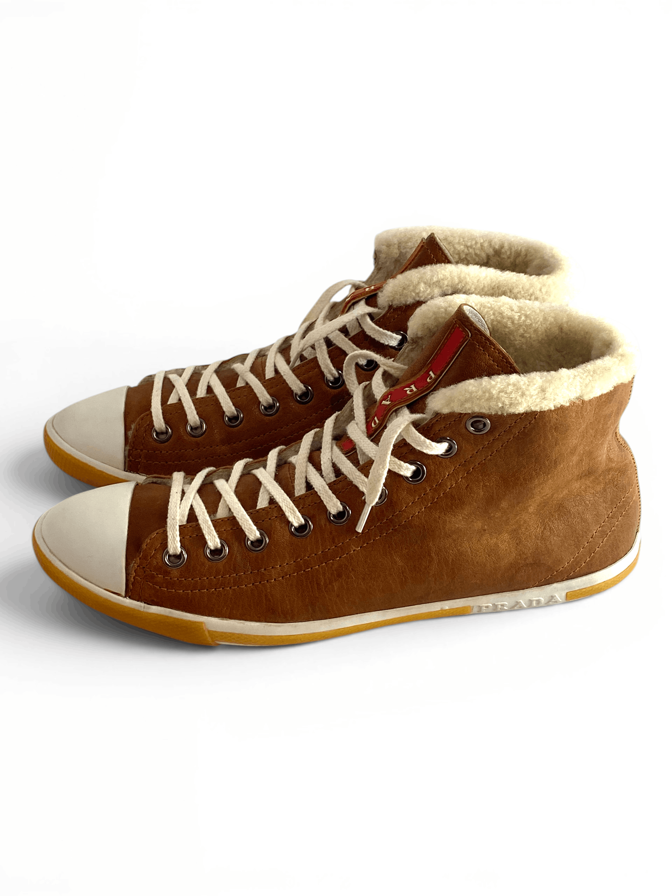 Prada Prada Brown White Suede Faux Sneakers Trainers Shoes Size US 8 / IT 38 - 4 Thumbnail