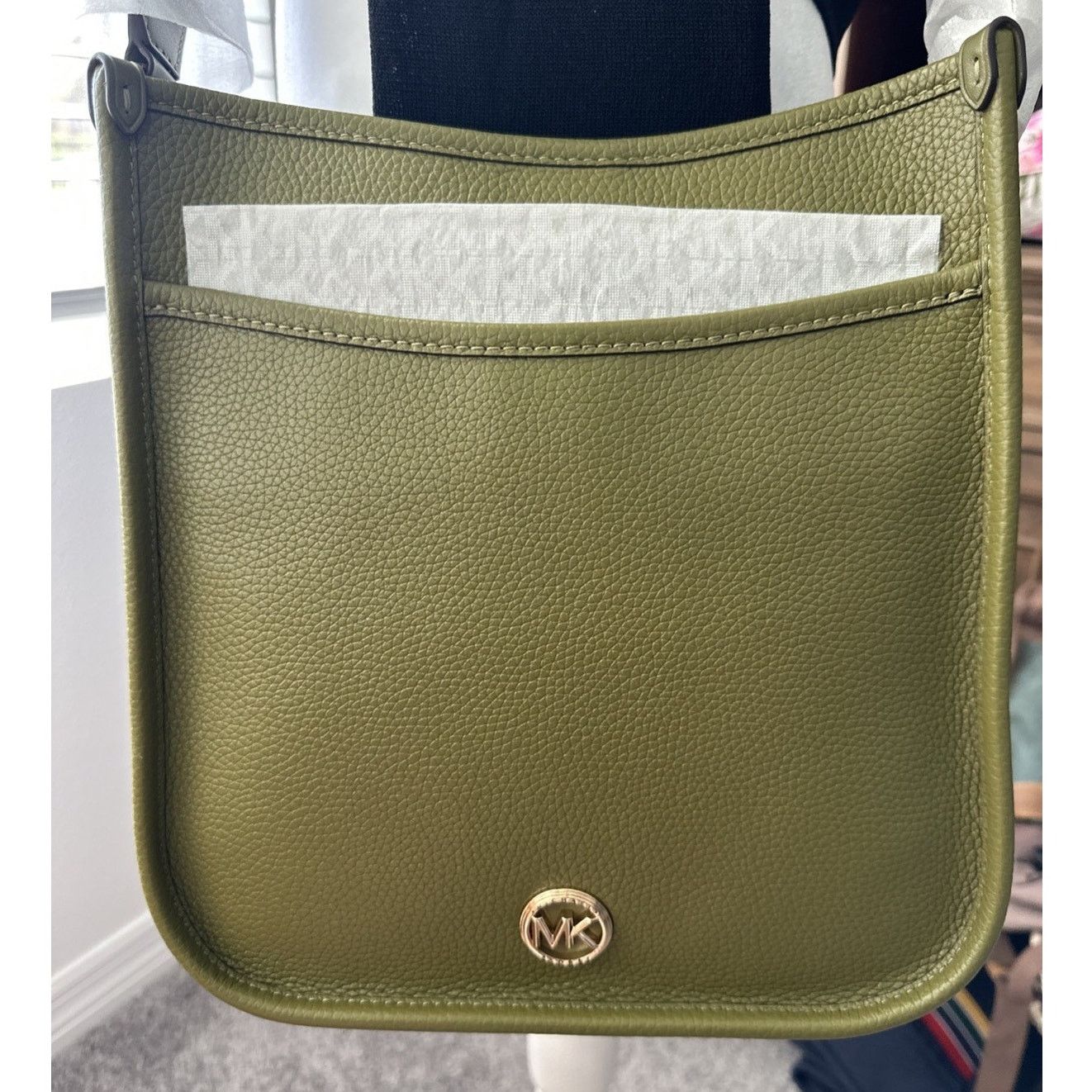 Michael Kors Luisa Leather Messenger Bag Olive $298 NWT New in Green, Women's