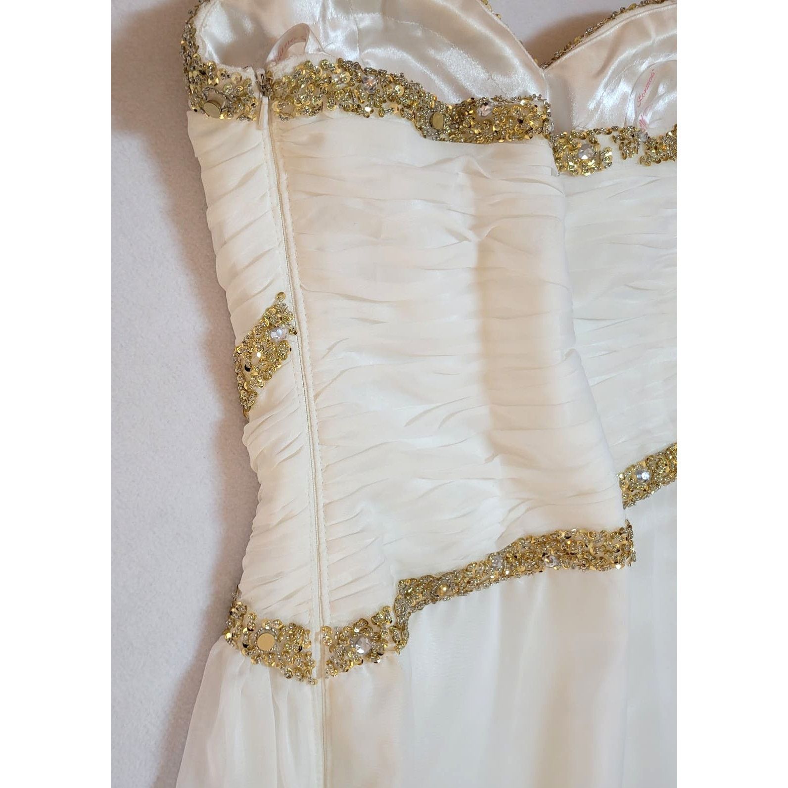 Vintage Prom Dress L Strapless White Gold Sequins Grecian Y2K Size L / US 10 / IT 46 - 14 Thumbnail