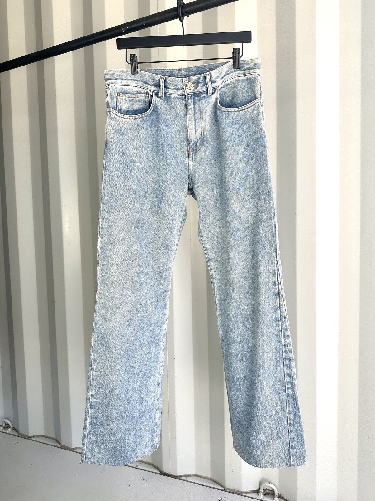 image of Louis Vuitton x Virgil Abloh Flare Insert Denim Jeans in Blue, Men's (Size 31)
