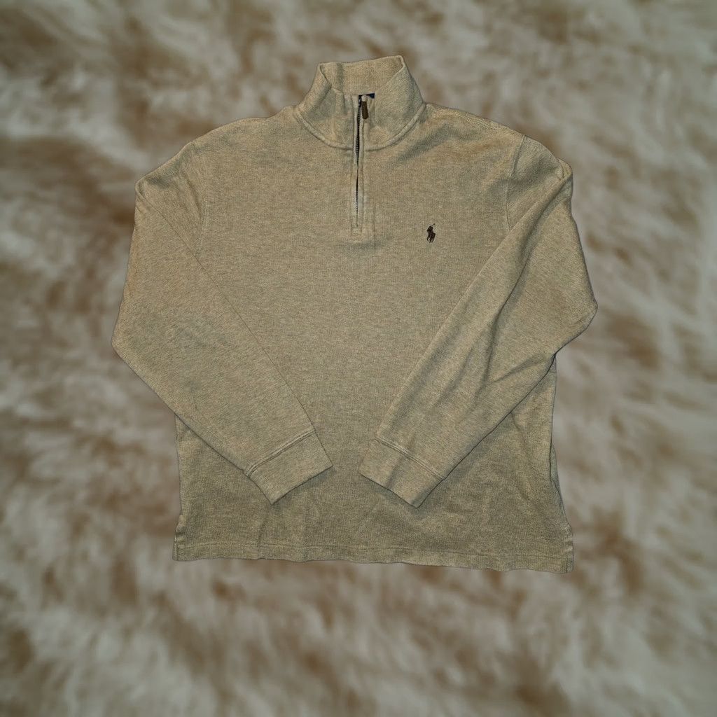 Ralph Lauren Polo Ralph Lauren Estate Rib 1/4 Zip Pullover Men's Large Gold Long Sleeve Sweater Zipper Embroidered Logo Cotton Size US L / EU 52-54 / 3 - 1 Thumbnail