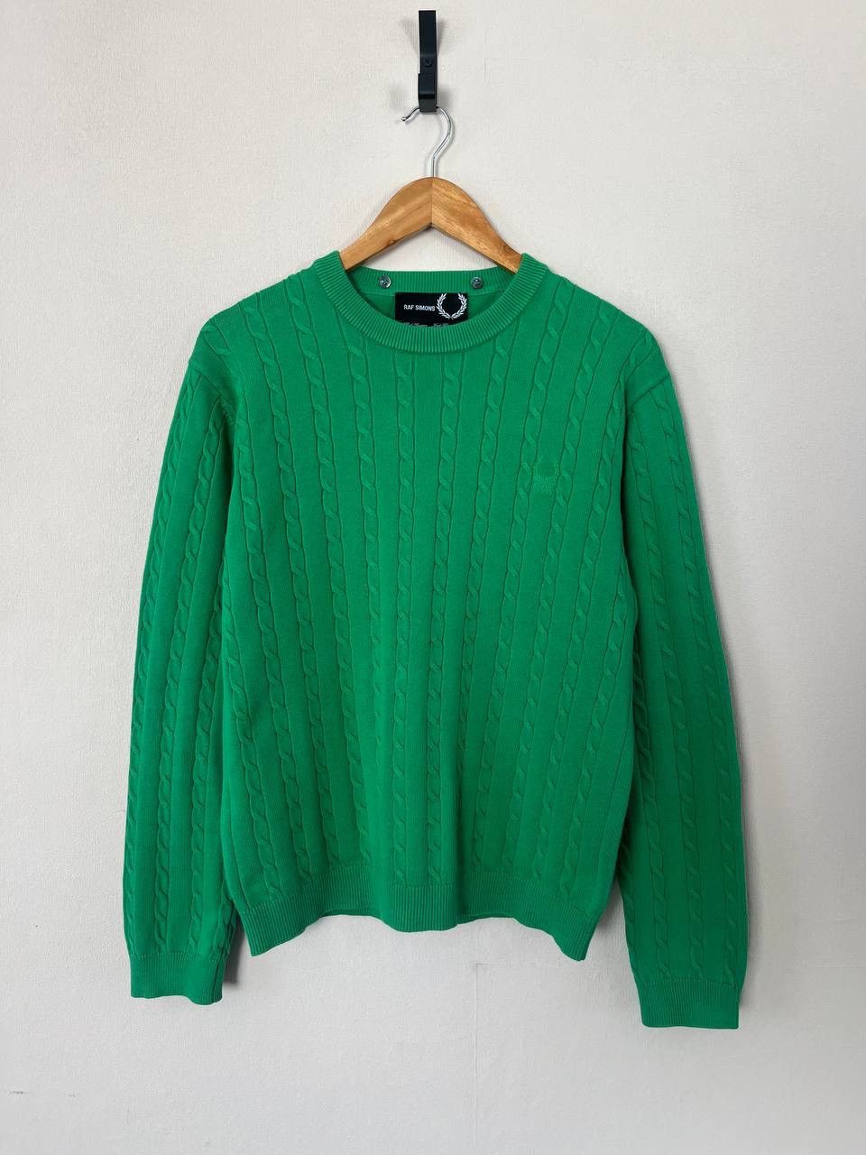 Fred Perry × Raf Simons Fred Perry Raf Simons Green Cable-Knit Crew Neck Sweater Size US M / EU 48-50 / 2 - 1 Thumbnail