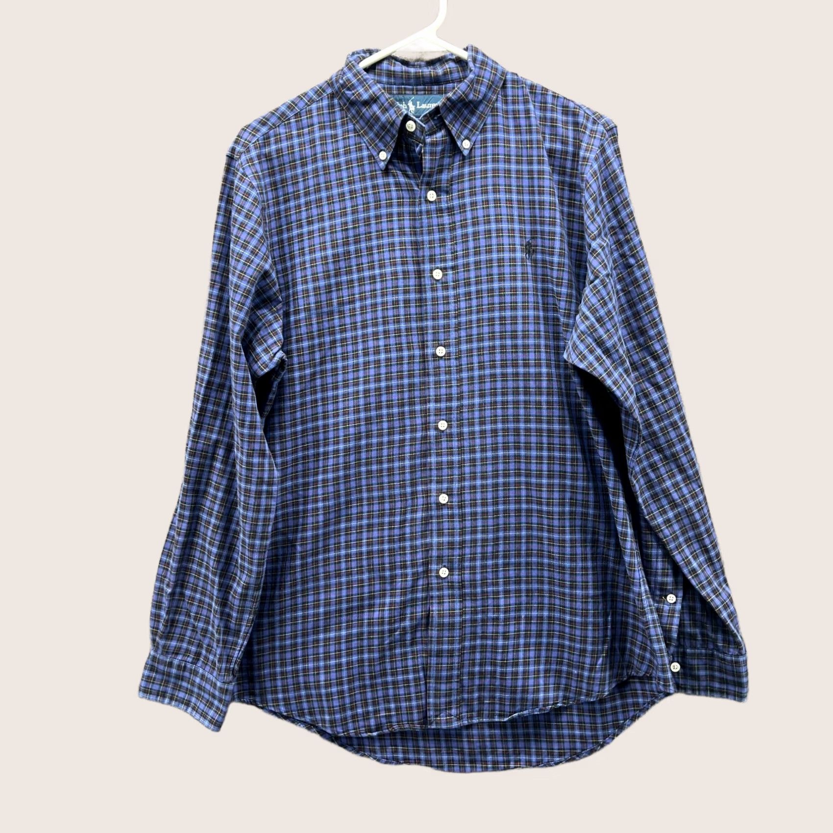 Polo Ralph Lauren VINTAGE Polo Ralph Lauren Shirt Men Medium Blue Oxford Button-Down Plaid Dress Size M Size 40R - 1 Thumbnail