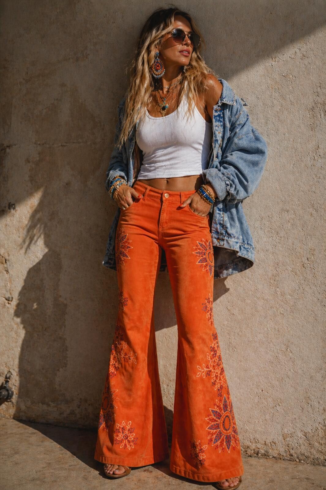 Michael Hoban Vintage Michael Hoban Orange Suede Pants Embroidered Flare Size 30" / US 8 / IT 44 - 1 Thumbnail