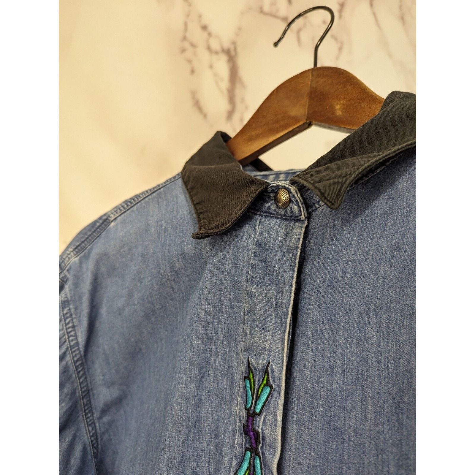 Wrangler Vintage Wrangler Shirt Women XL 90s Embroidered Chambray Size XL / US 12-14 / IT 48-50 - 10 Thumbnail