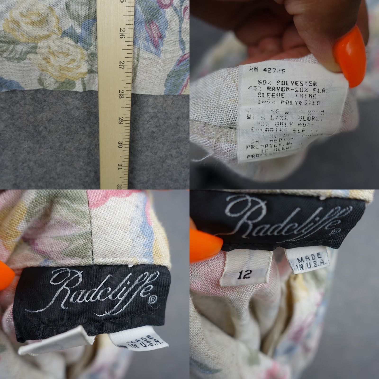 Vintage VINTAGE Radcliffe Blazer Womens 12 White Floral Long Sleeve Notched Lapel Jacket Coat Size XL / US 12-14 / IT 48-50 - 8 Thumbnail