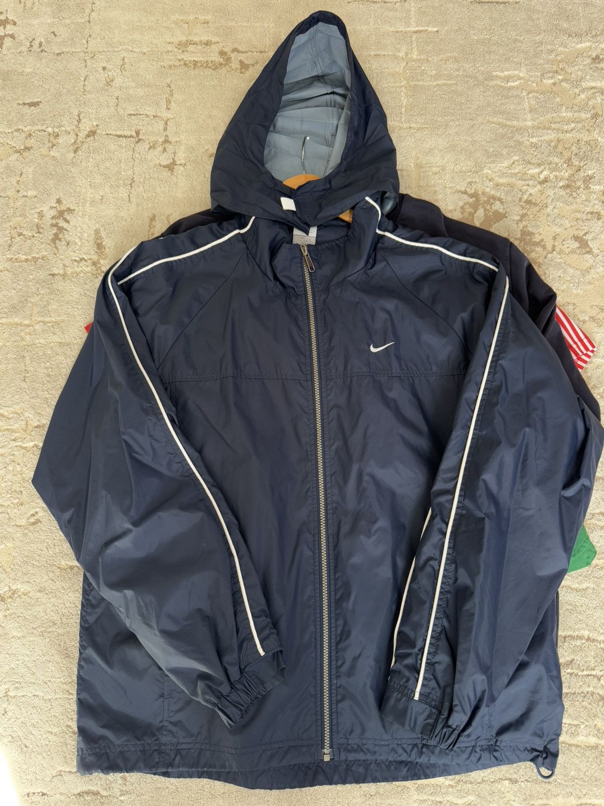 Nike × Vintage Nike Vintage Nylon Track Windbreaker Jacket Navy Drill Y2K Size US L / EU 52-54 / 3 - 4 Thumbnail