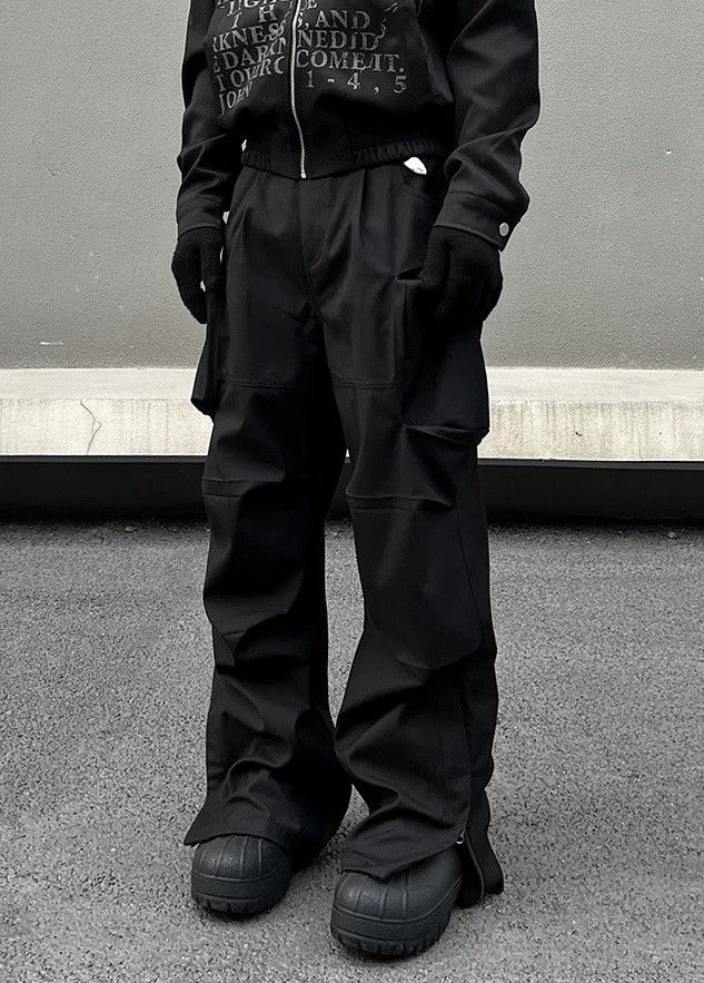 Retro punk zip-hem pleated cargo pants