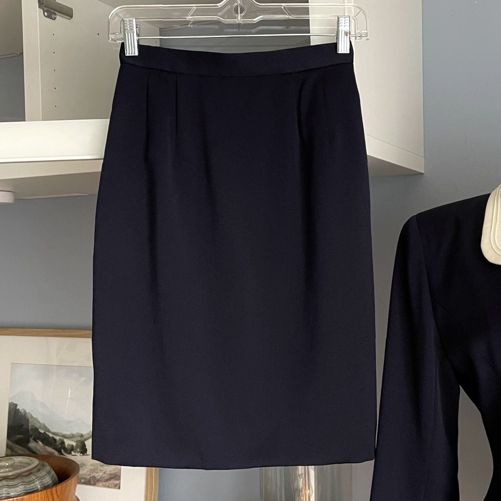 Vintage VINTAGE Courreges 80’s Jacket & Skirt Suit Wool Navy w/Rhinestone Buttons S Size 28" / US 6 / IT 42 - 6 Thumbnail