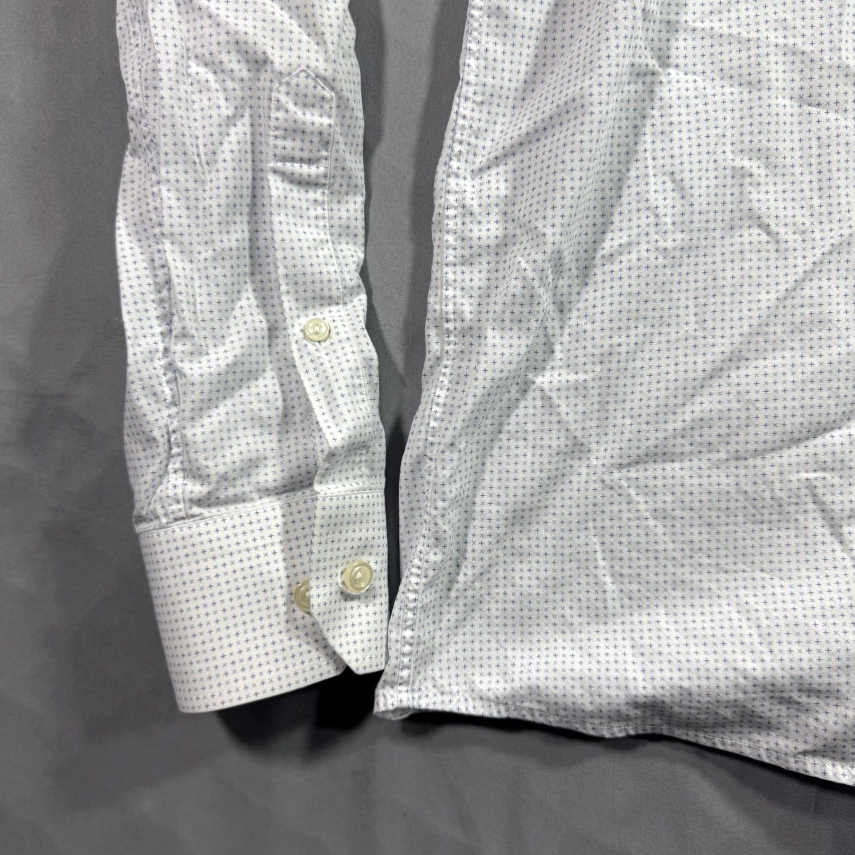 Eton VINTAGE Eton Shirt Geometric Print Dress Sleeve Long Sleeve Mens 16 41 White Blue Slim Fit Barrel Cuff Spread Collar Mens Size 42R - 3 Thumbnail