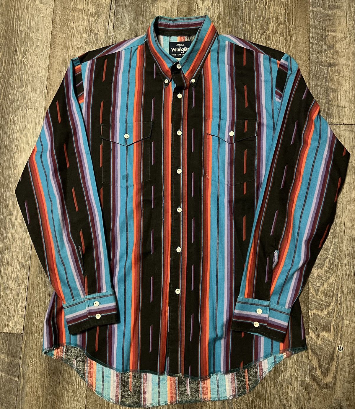 Vintage Wrangler Brushpopper Western Red Teal Black Shirt