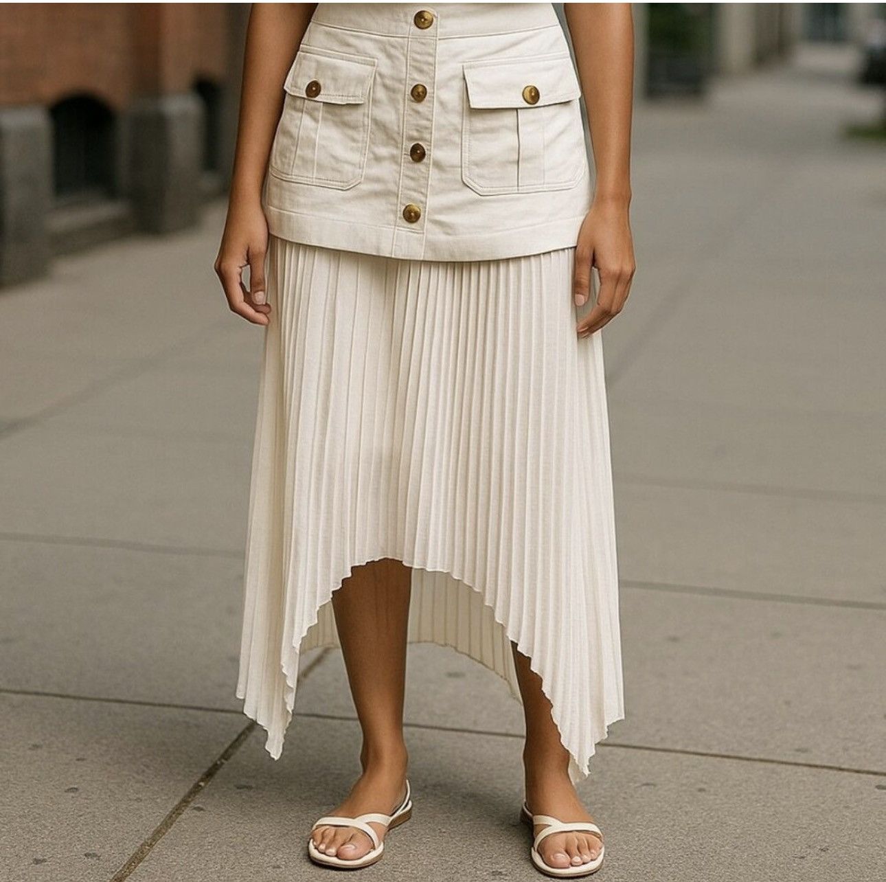 Other Patchwork Asymmetrical Pleated Buttoned Midi Skirt Size 28" / US 6 / IT 42 - 5 Thumbnail