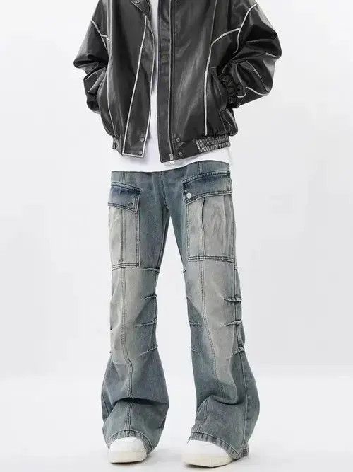 Jean Retro Heavy Duty Washed Multi-Pocket Cargo Jeans Size US 31 - 1 Thumbnail
