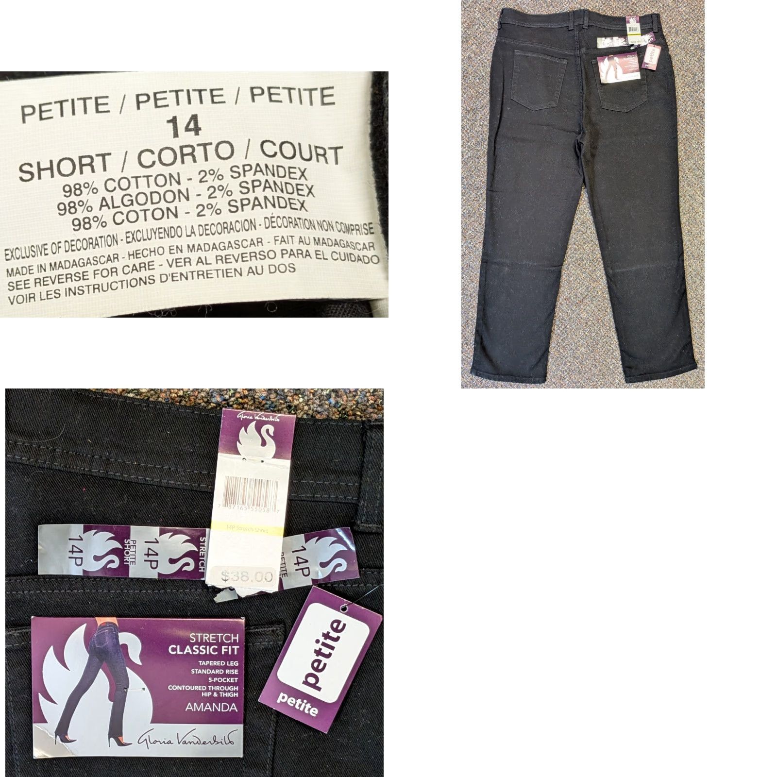 Gloria Vanderbilt Gloria Vanderbilt Amanda Classic Fit 14P Petite Stretch Jeans Womens Black 5-Pocket Design Zipper Button Tapered Size 36" / US 14 / IT 50 - 8 Thumbnail