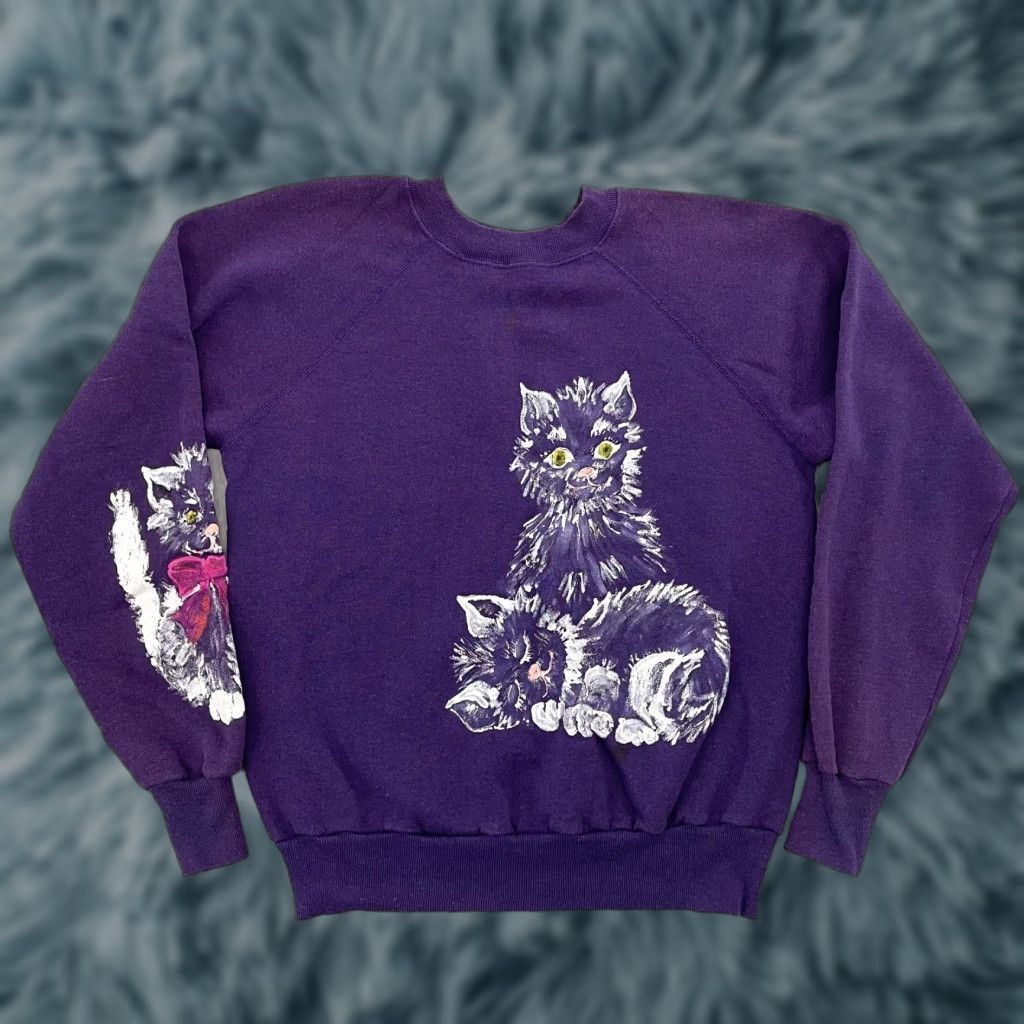 Vintage VINTAGE Parrill Cat Sweater Pullover Women Large Purple Fleece 90s Casual Ladies Size L / US 10 / IT 46 - 1 Thumbnail