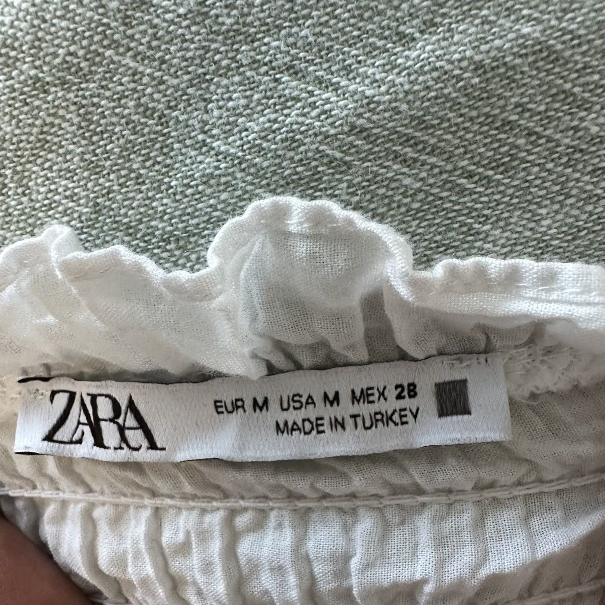 Zara Zara White Smocked Puff Sleeve Crop Top Size M / US 6-8 / IT 42-44 - 3 Thumbnail