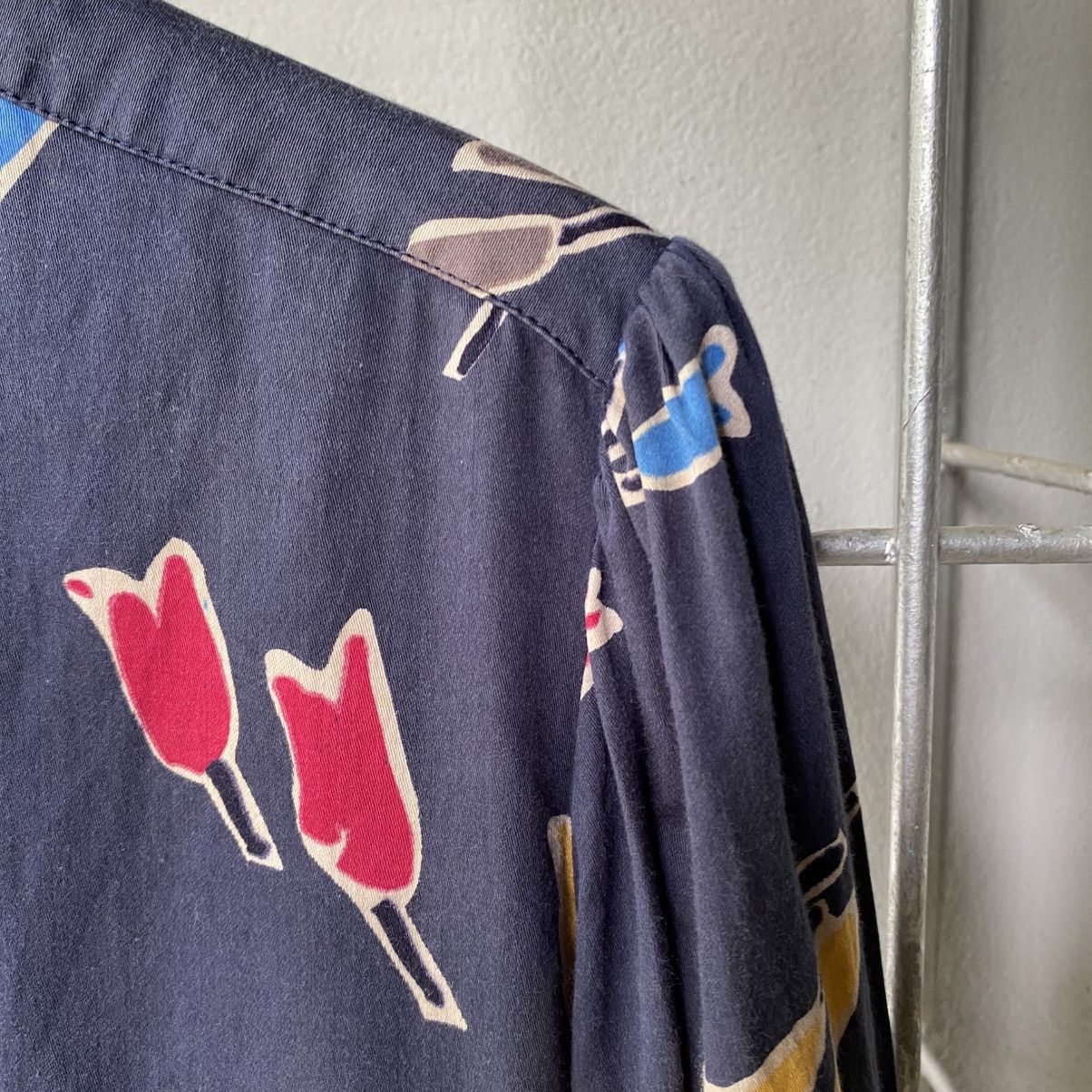Christian Dior Navy Abstract Tulip Print Blouse
