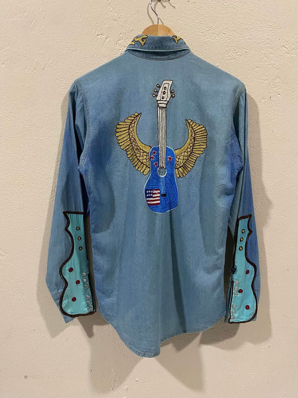 Rockmount Ranch Wear Rockmount Ranc Wear Embroidered Denim Shirt Guitar Motif Size US S / EU 44-46 / 1 - 2 Thumbnail