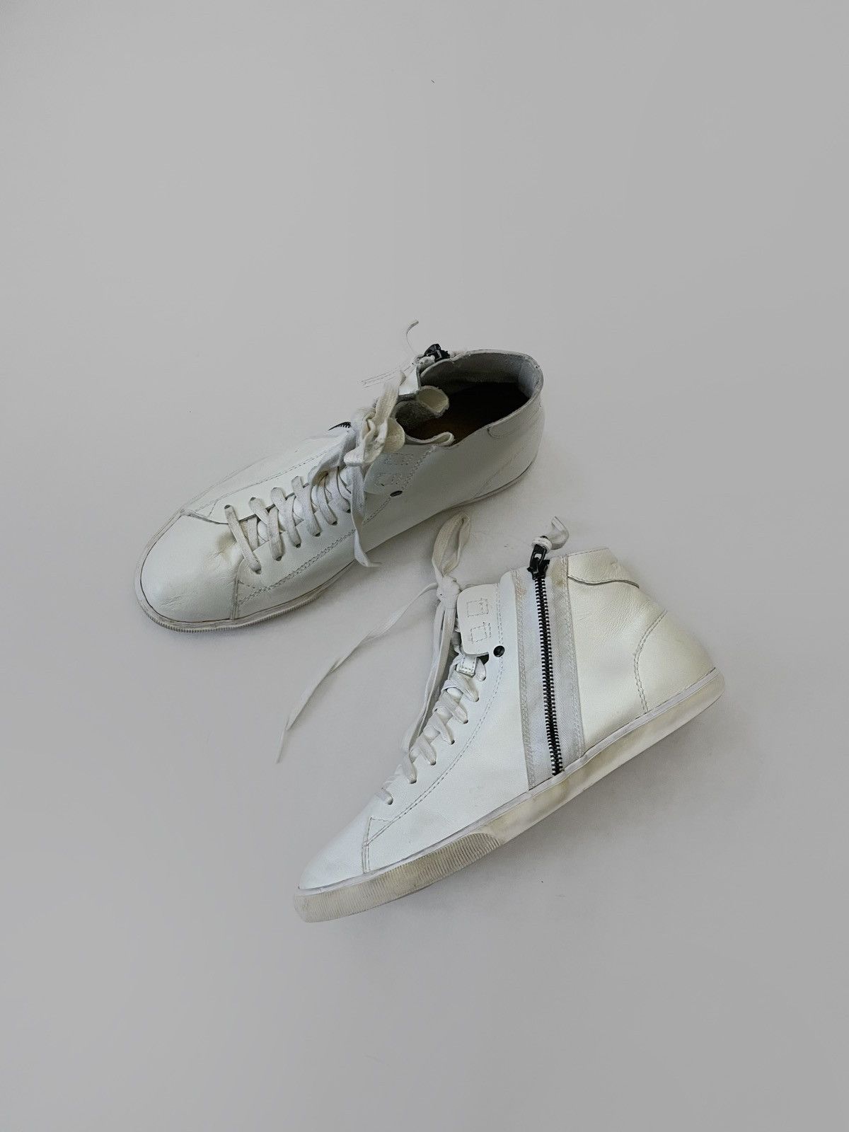 image of Vintage Diesel Leather High-Top Boxing Sneakers in White, Men's (Size 8)