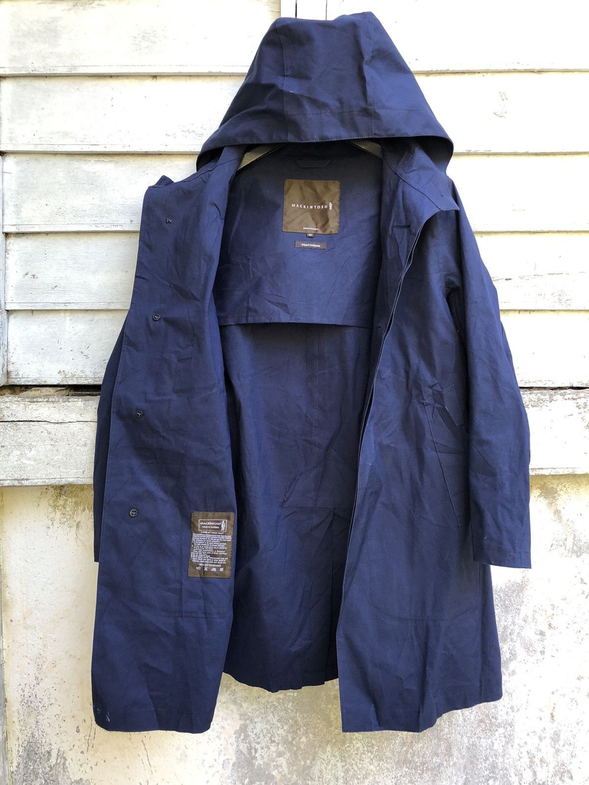 Handmade × Mackintosh Navy Blue Bonded Cotton Hooded Coat Size US S / EU 44-46 / 1 - 4 Thumbnail