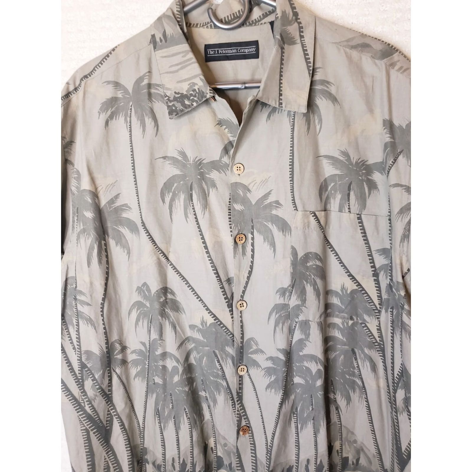 Vintage J Peterman Co. Shirt Men's M Beige Fade Palms Print Hawaiian Beach Camp Cotton Size US M / EU 48-50 / 2 - 3 Thumbnail