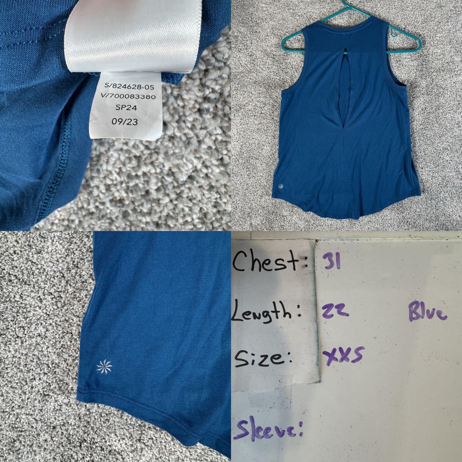 Athleta Athleta Tank Top Womens XXS Blue Open Back Curved Hem Tank Athletic Yoga Gym & Training Sleeveless Crew Neck Pullover Wide Strap Lightweight Stretch Size XXS / US 00 / IT 34 - 8 Thumbnail
