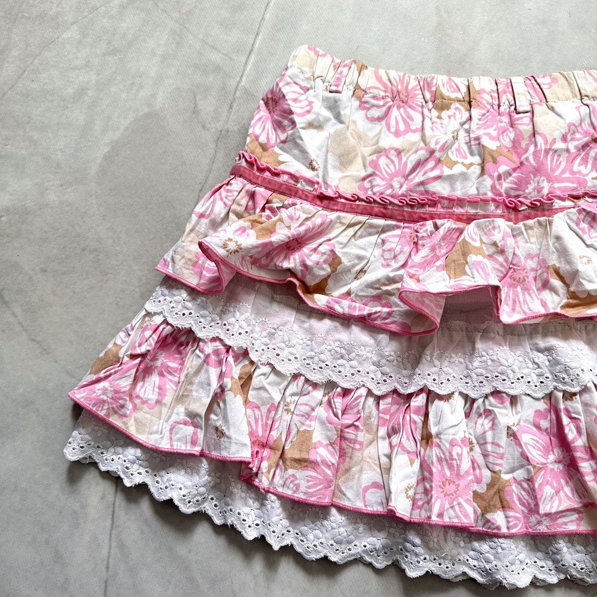 Cop Copine × Ed Hardy × Miss Sixty Sexy Floral Ruffle Skirt Y2K Vintage Cute Bow Lace Trim Size 24" / US 00 / IT 34 - 13 Thumbnail