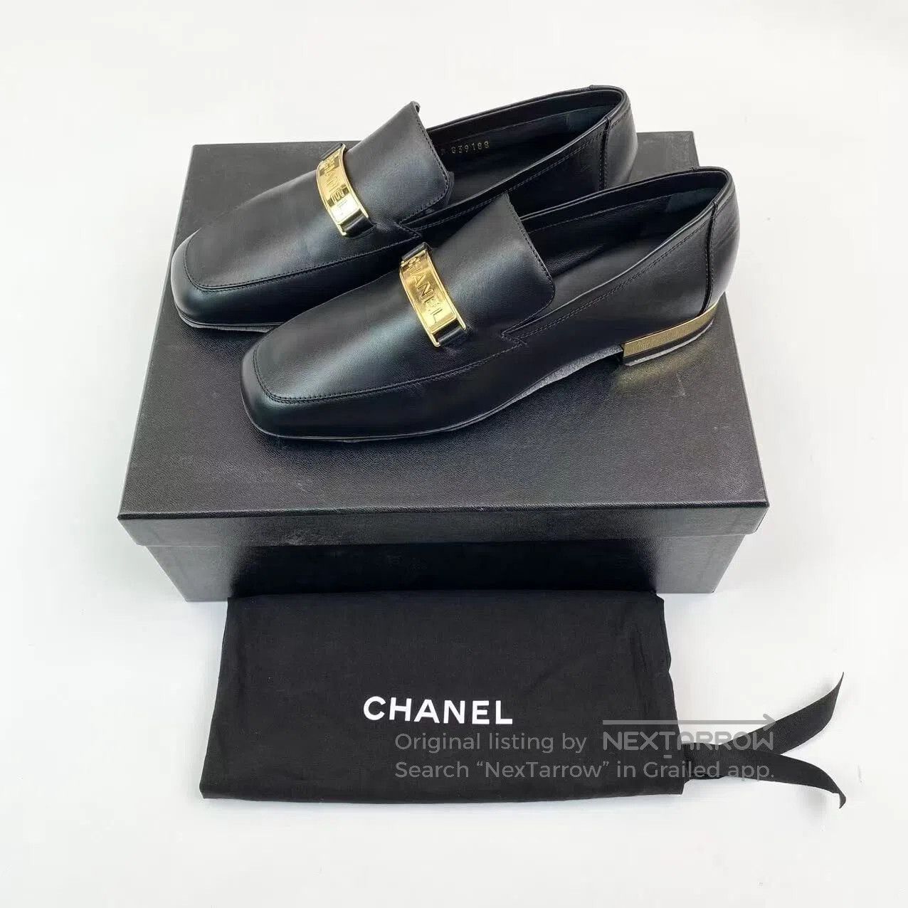 Chanel Chanel Black gold buckle logo loafers| Size US 7 / IT 37 - 2 Thumbnail