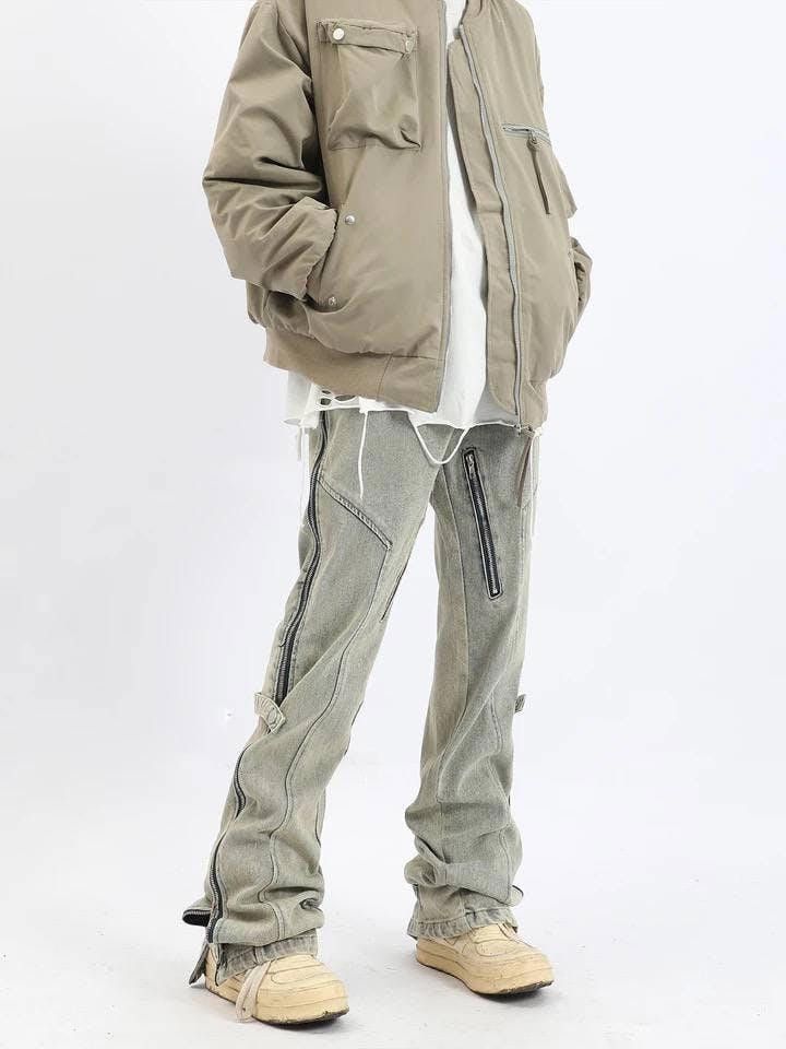 image of Punk Style Jeans In A Casual Cut in Grey, Men's (Size 32)