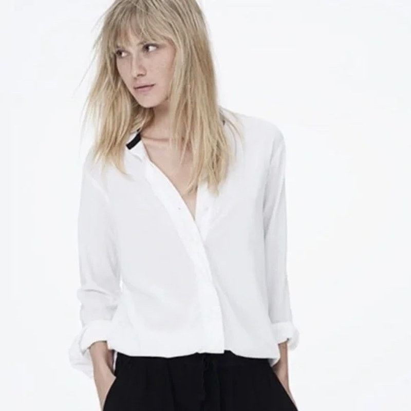 James Perse James Perse White Black Trim Collar Button Down Shirt SZ M Size M / US 6-8 / IT 42-44 - 1 Thumbnail